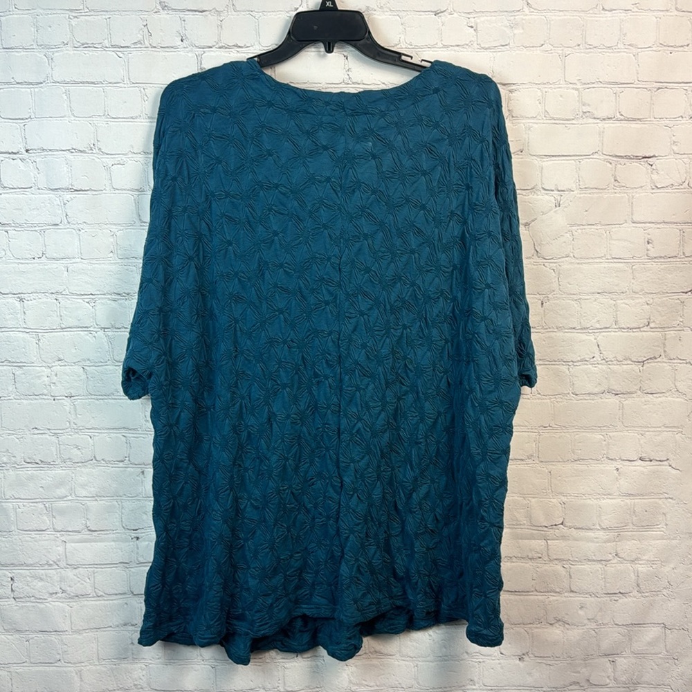 BloomChic Teal V-Neck Women's Textured Short Sleeve Top Plus Size 4X - Picture 6 of 7